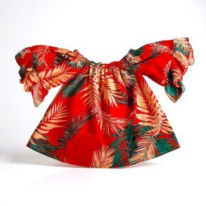 Rebecca Minkoff Faith Off Shoulder Tropical Red Palm Print Blouse Size XS